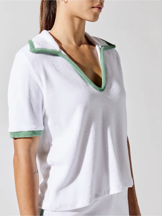 Sundry Tops - Sundry Anthro Loop Terry Polo Top Shirt Resortwear Summer White Green Women’s 2
